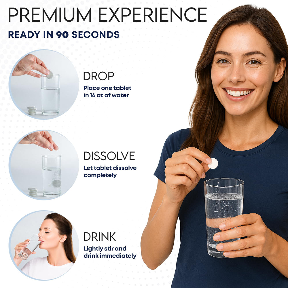 Close-up of hydrogen tablets with 12 ppm H2 label