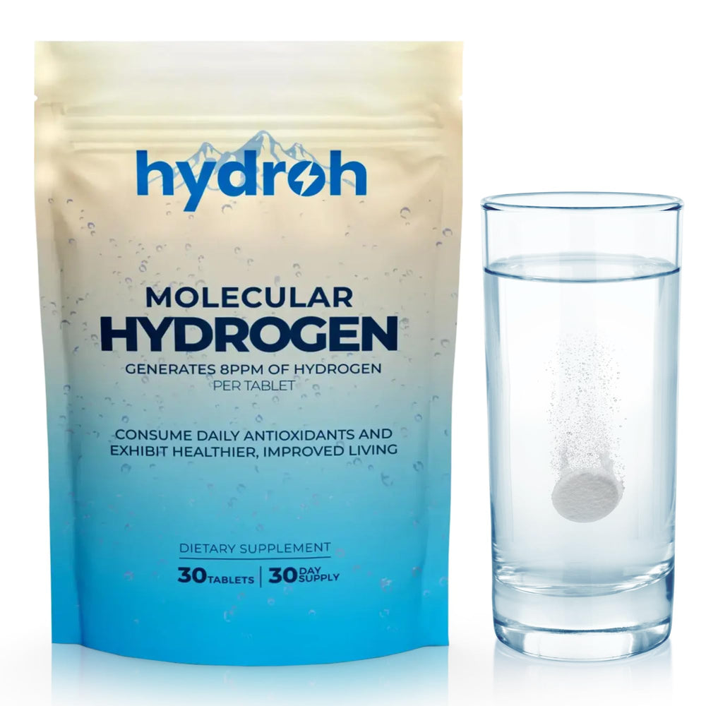 Hydroh hydrogen water tablet dissolving in a glass for quick hydrogen infusion