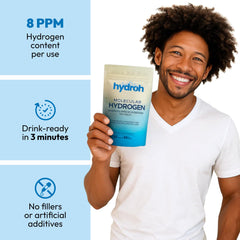 Hydroh water glass showing hydrogen-enriched liquid for a crisp, refreshing sip