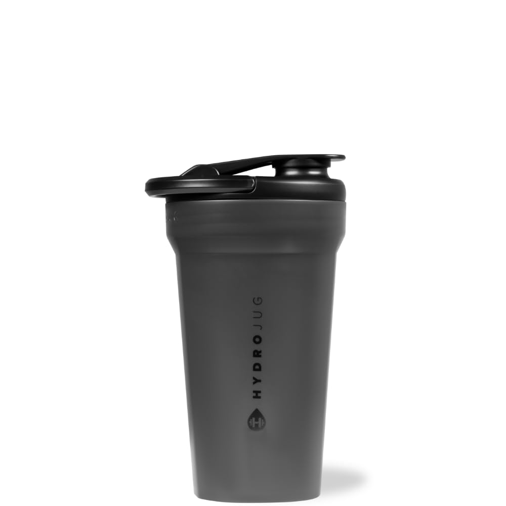 Hydrojug 20 oz noiseless shaker bottle – black, front view