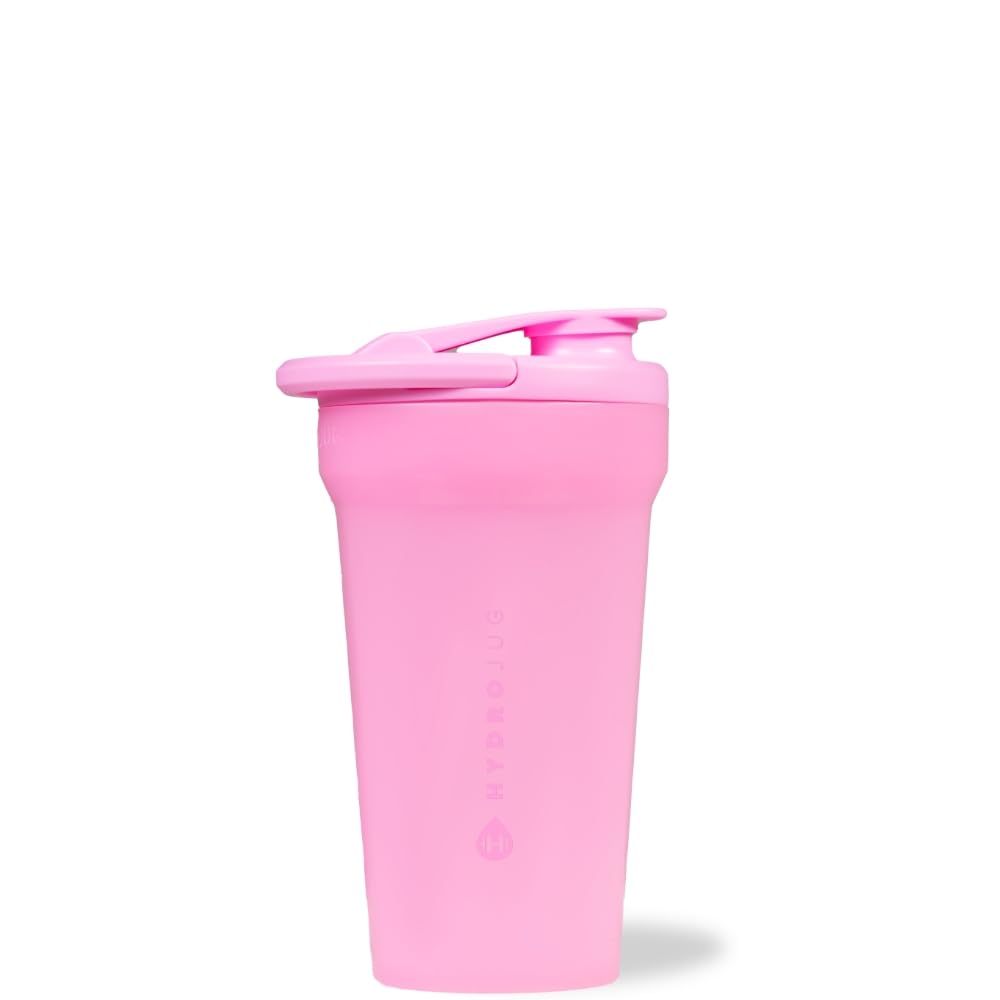 HydroJug 20 oz noiseless shaker bottle in Bubblegum color – front view