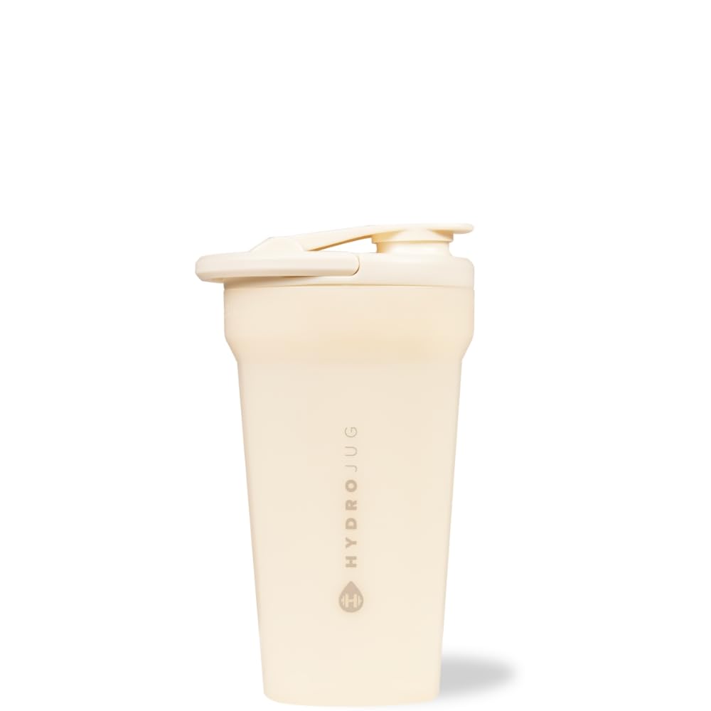 Hydrojug 20 oz noiseless shaker bottle in cream - side view