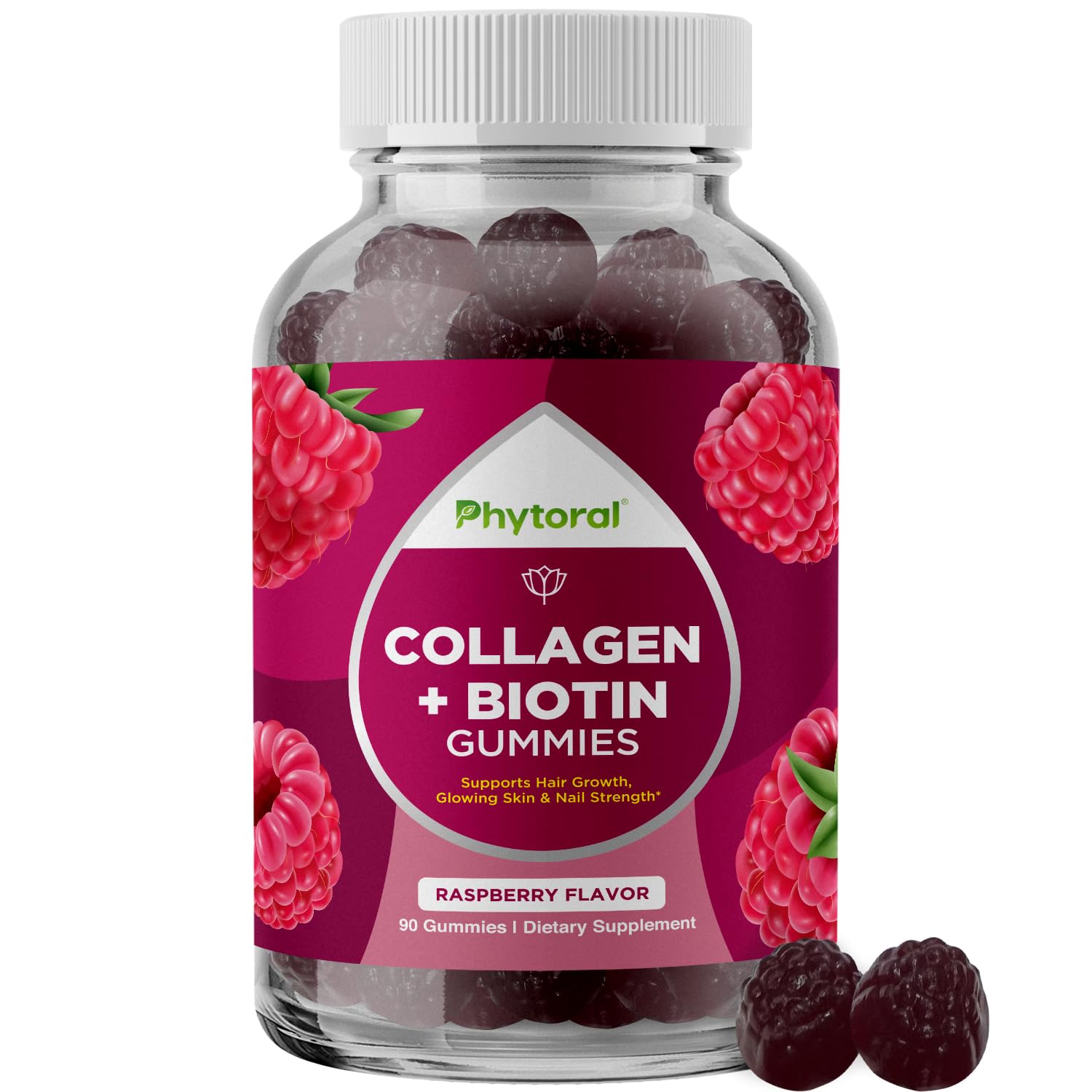 Front view of hydrolyzed collagen peptides with biotin gummies for women