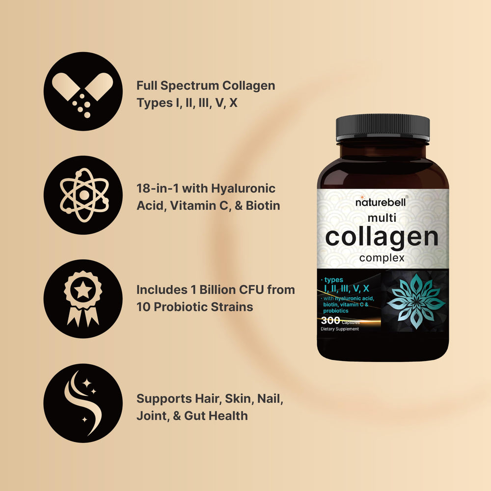 Hydrolyzed collagen peptides with probiotics, hyaluronic acid and biotin