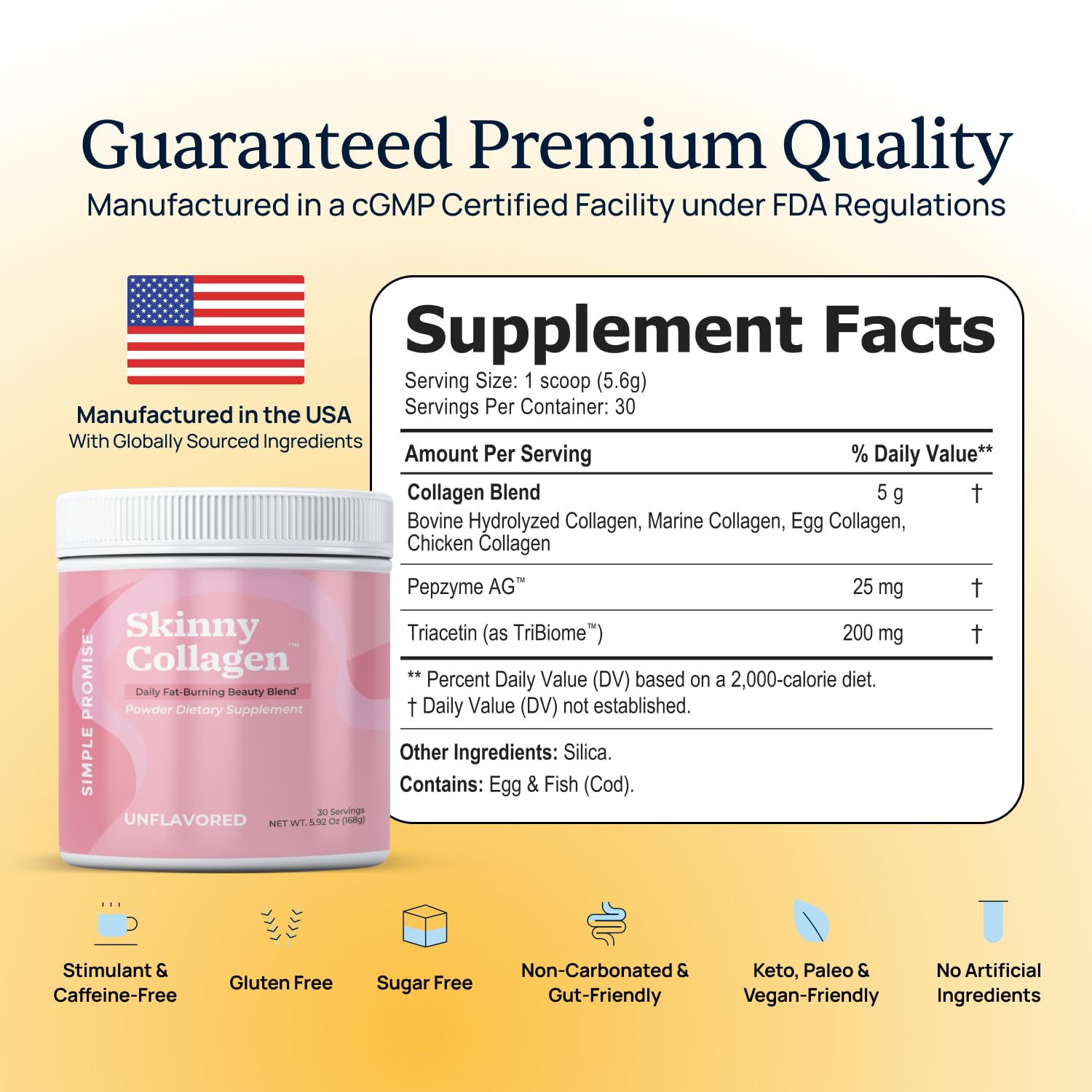 Hydrolyzed multi-collagen types I, II, III, V, X powder label.