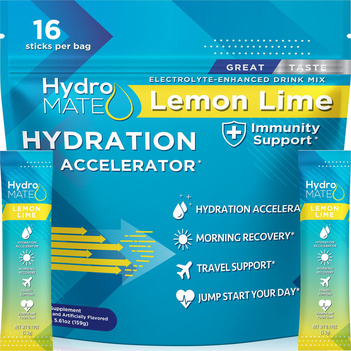 HydroMATE Lemon Lime electrolyte powder single packet
