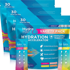 Front view of HydroMATE Electrolyte Powder Variety Pack