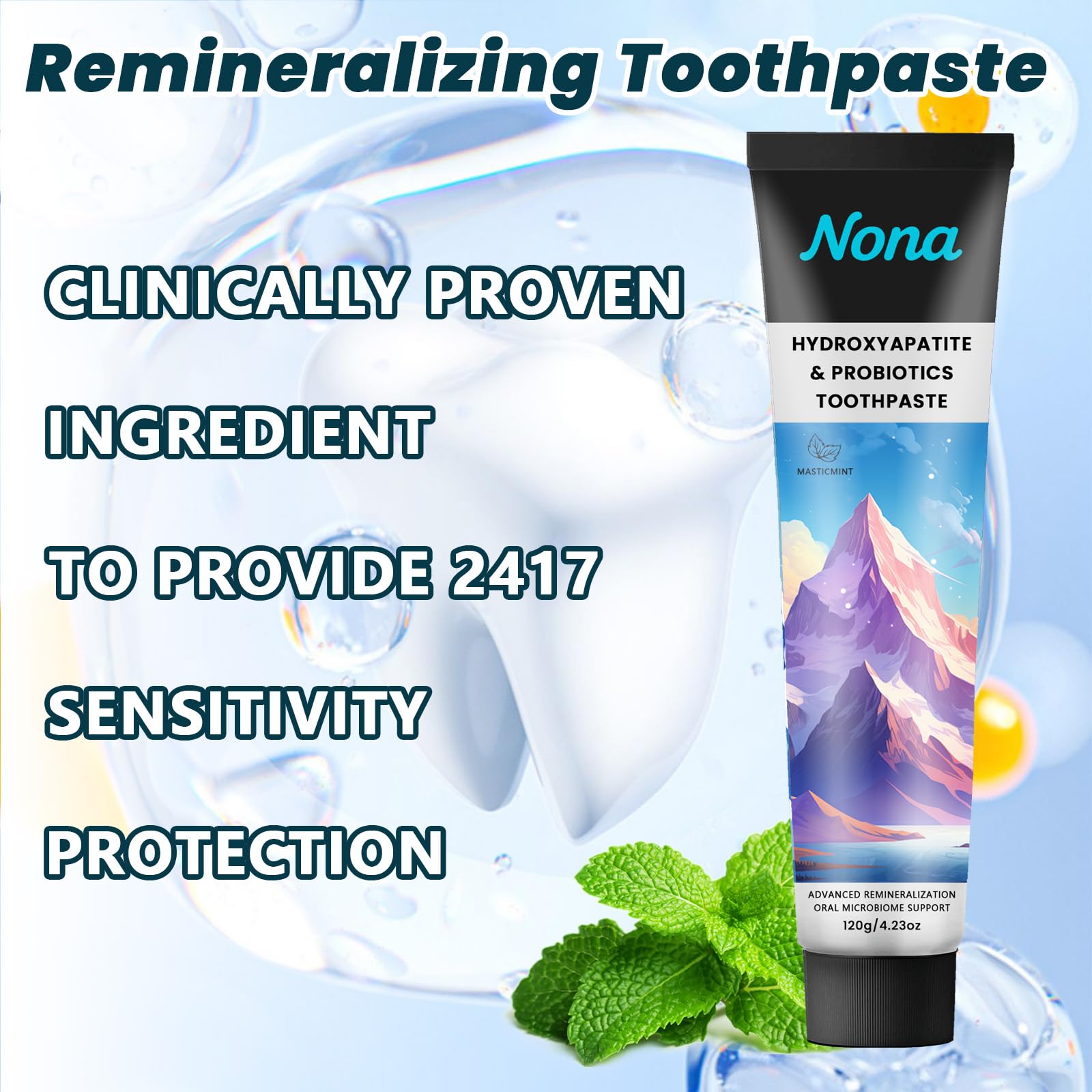 Graphic showing enamel remineralization by hydroxyapatite