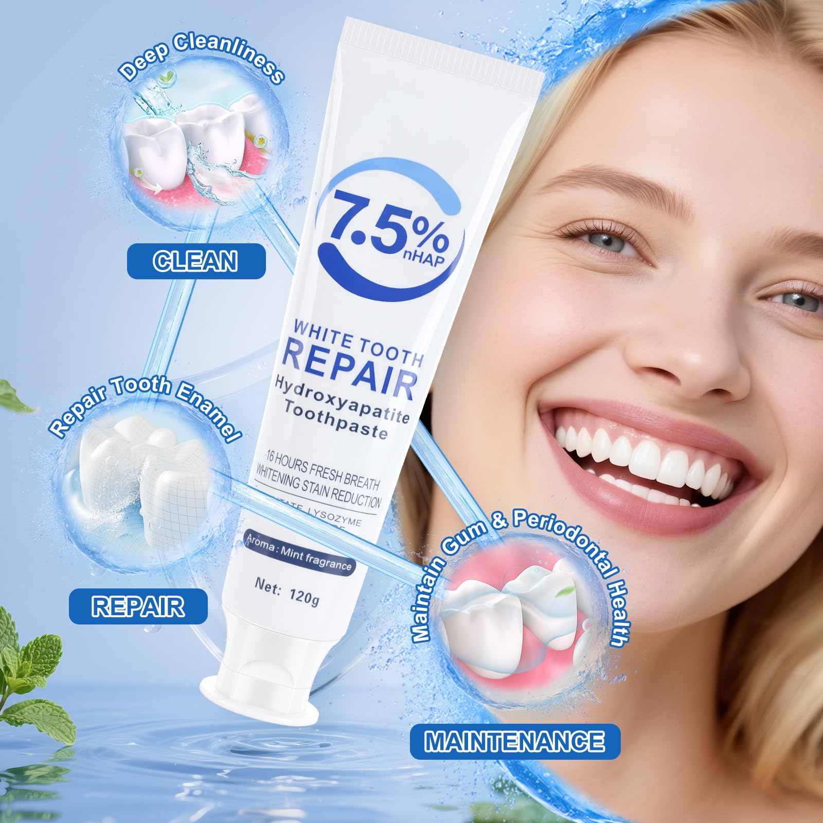 Natural whitening effect without peroxide using hydroxyapatite