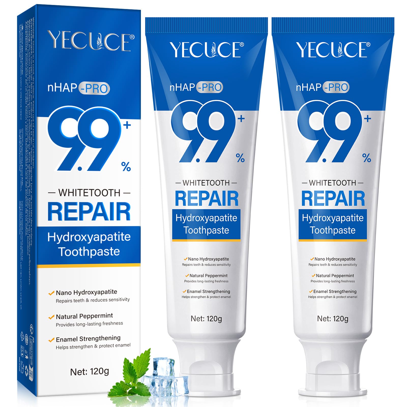 Two tubes of hydroxyapatite toothpaste 9.9 percent in a 2-pack