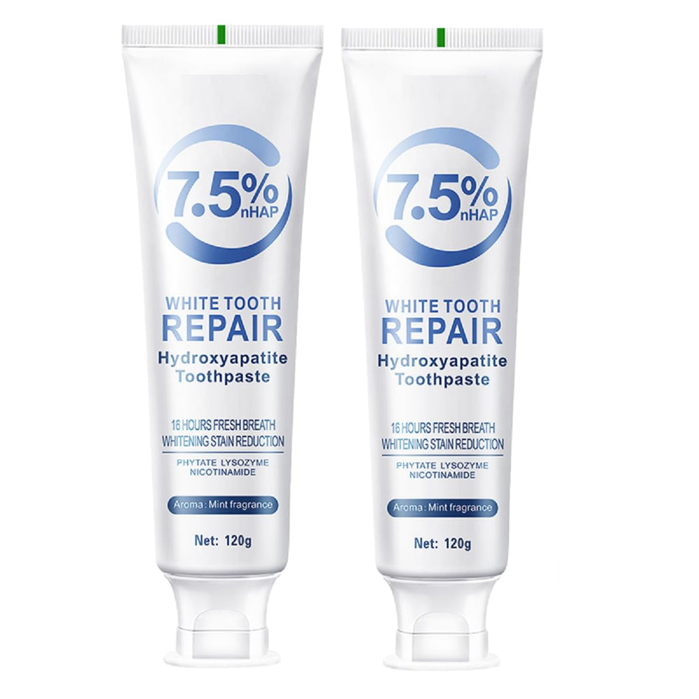 Hydroxyapatite toothpaste tube with mint label for enamel protection