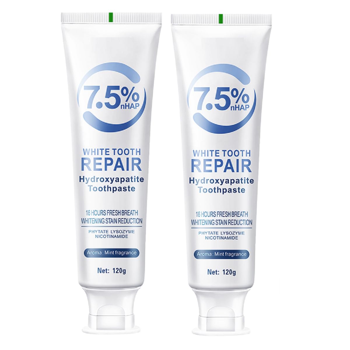 Hydroxyapatite toothpaste tube with mint label for enamel protection