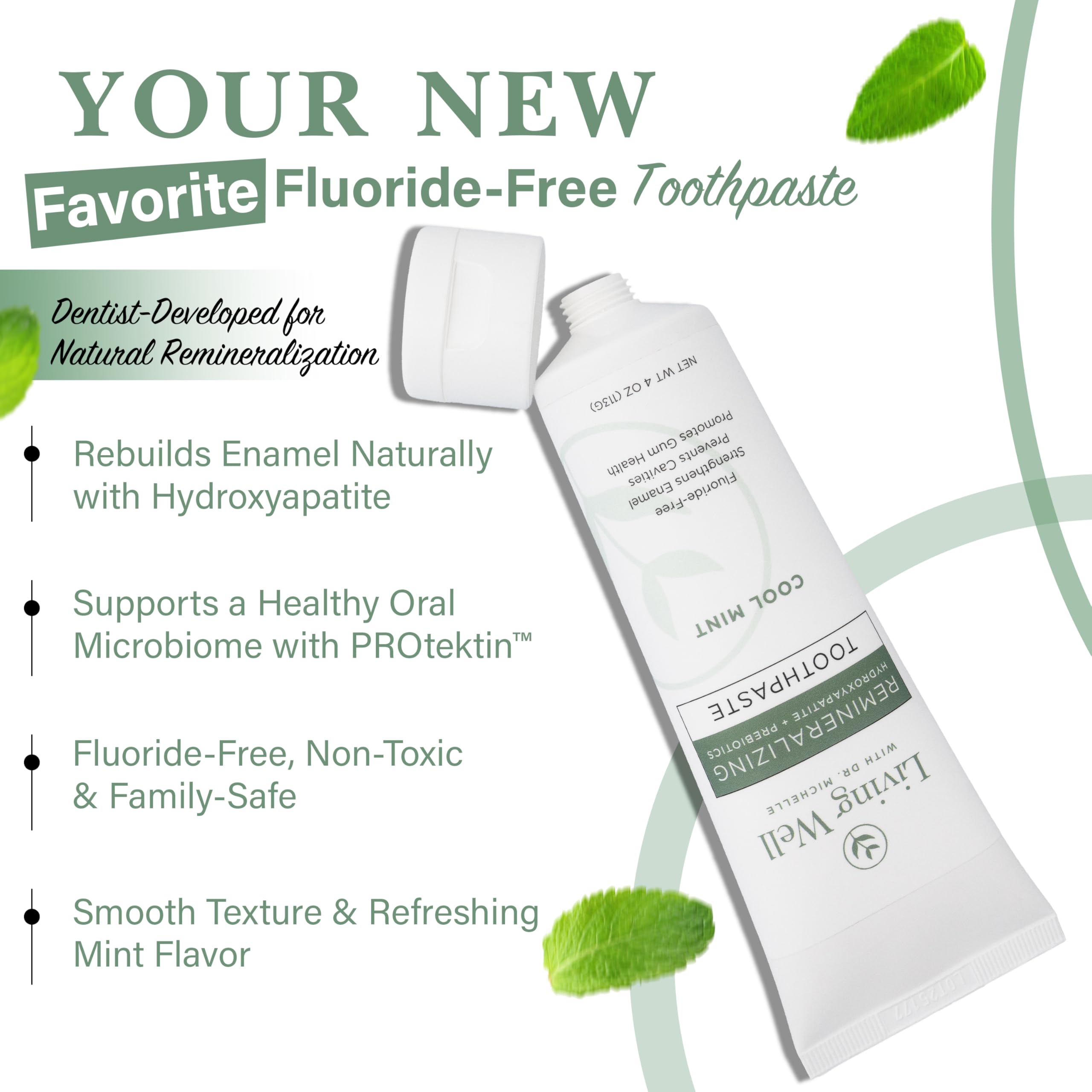 Fluoride-free hydroxyapatite toothpaste tube 4 oz