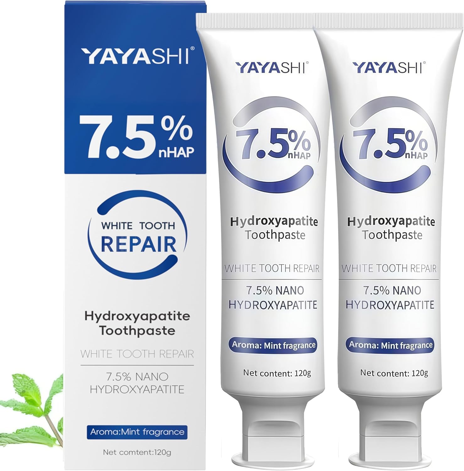 Two hydroxyapatite toothpaste tubes in Gentle Mint flavor (2-pack).