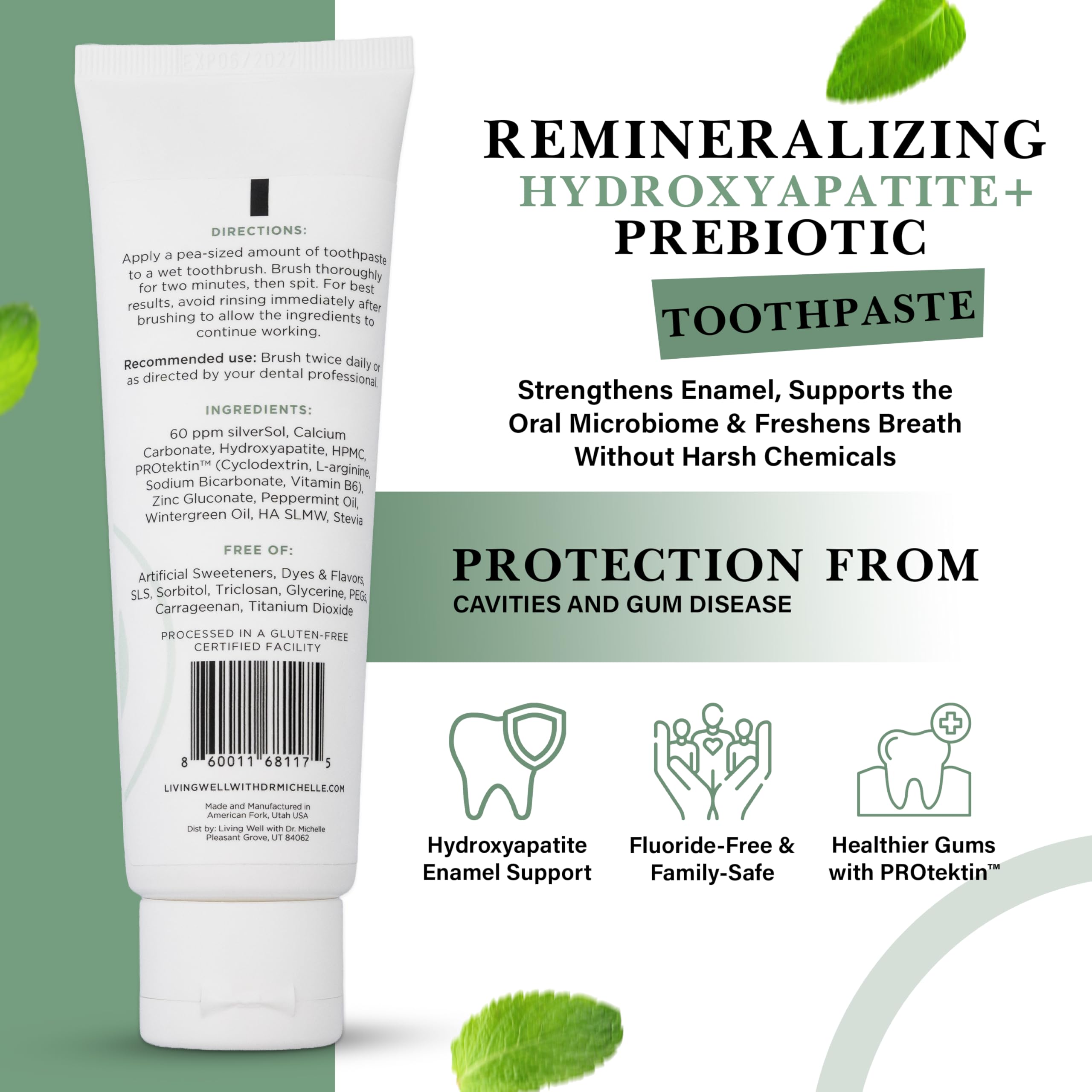 Toothpaste ingredients showing calcium carbonate and zinc gluconate