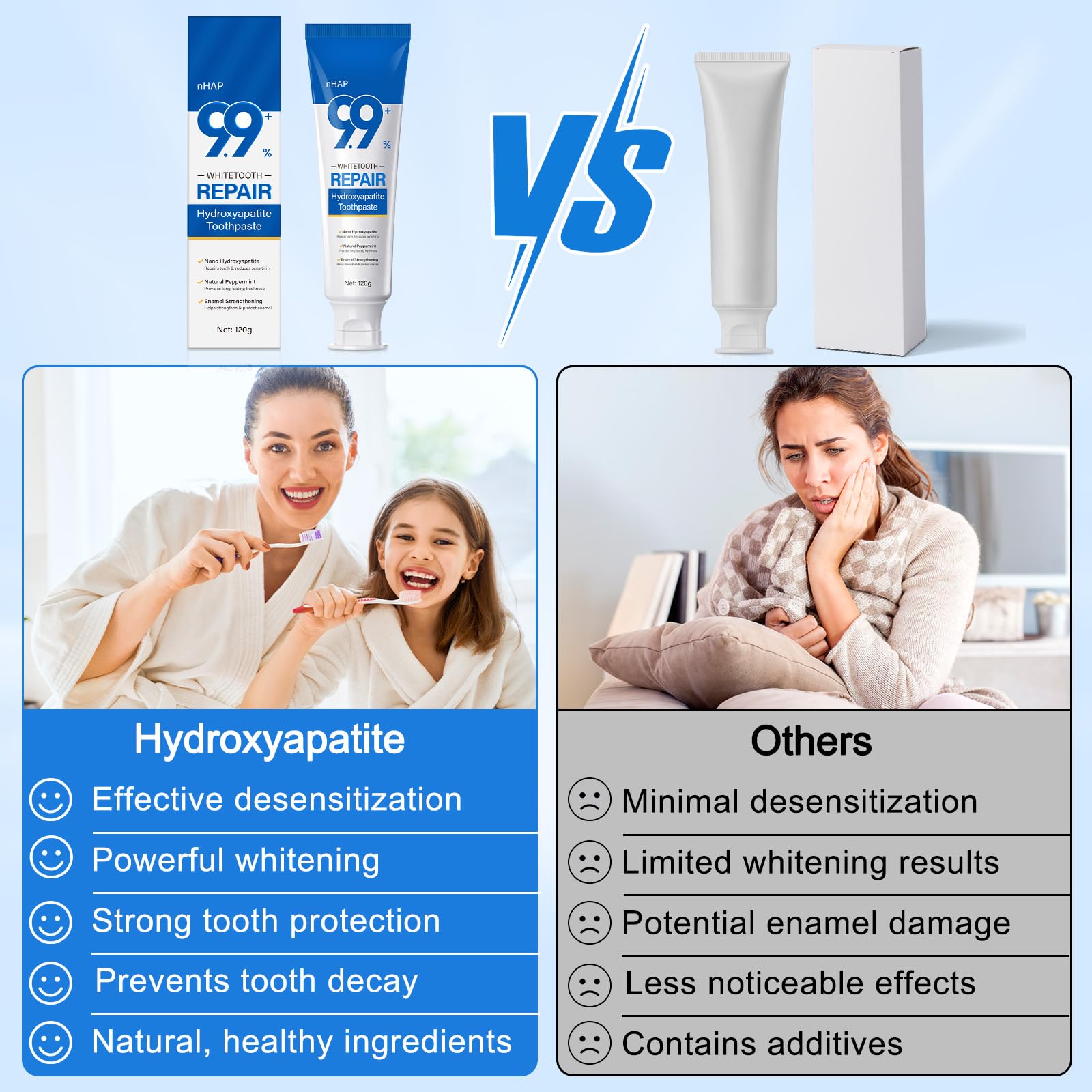 Fluoride-free hydroxyapatite toothpaste packaging