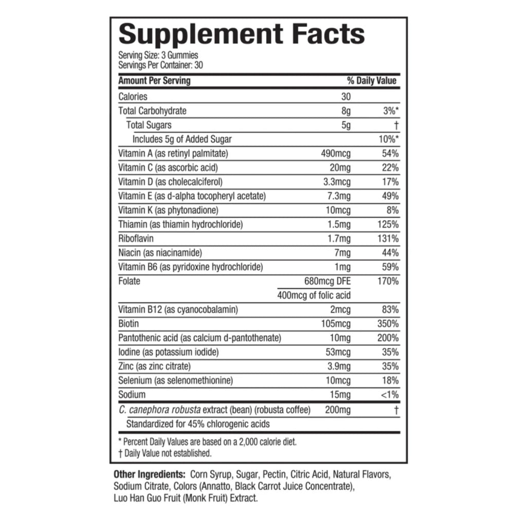 Close-up of a 99% caffeine-free Hydroxycut gummy