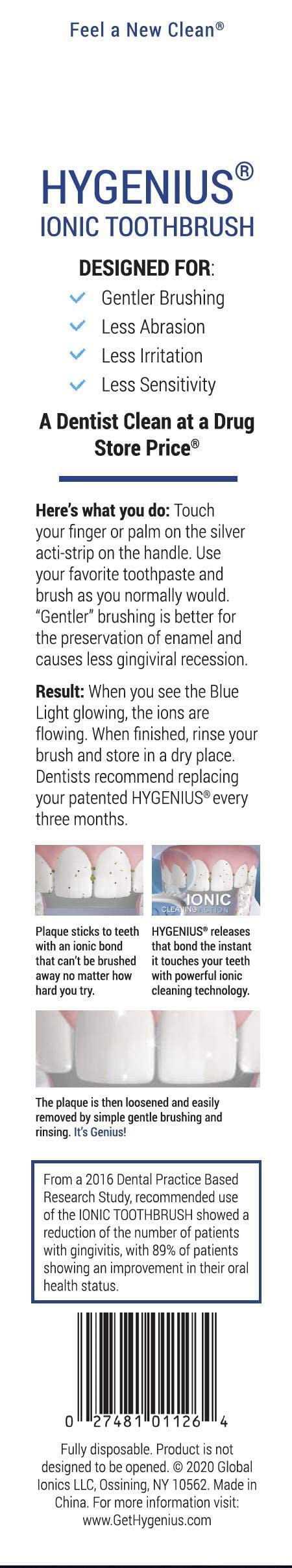 LED light indicator on HyGenius toothbrush indicating ion release