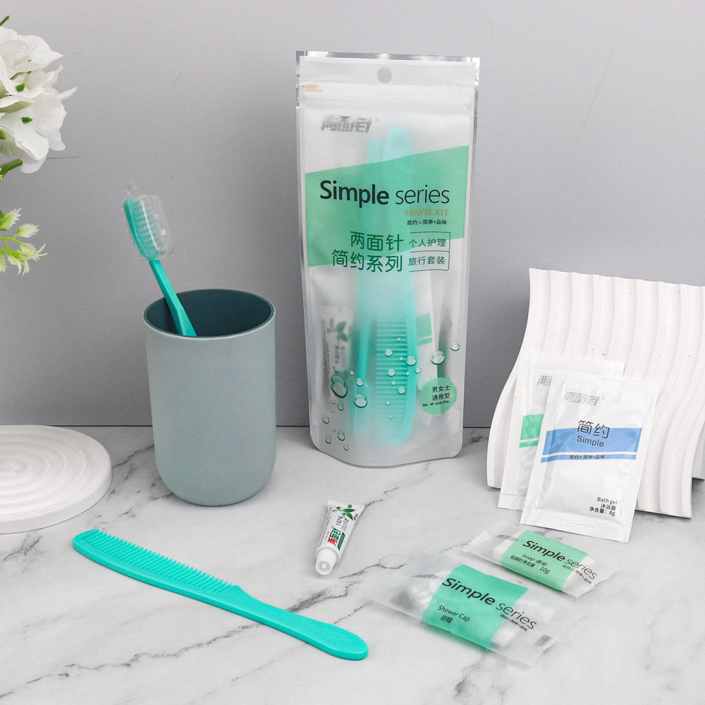 Various bulk travel hygiene kit combinations for portability