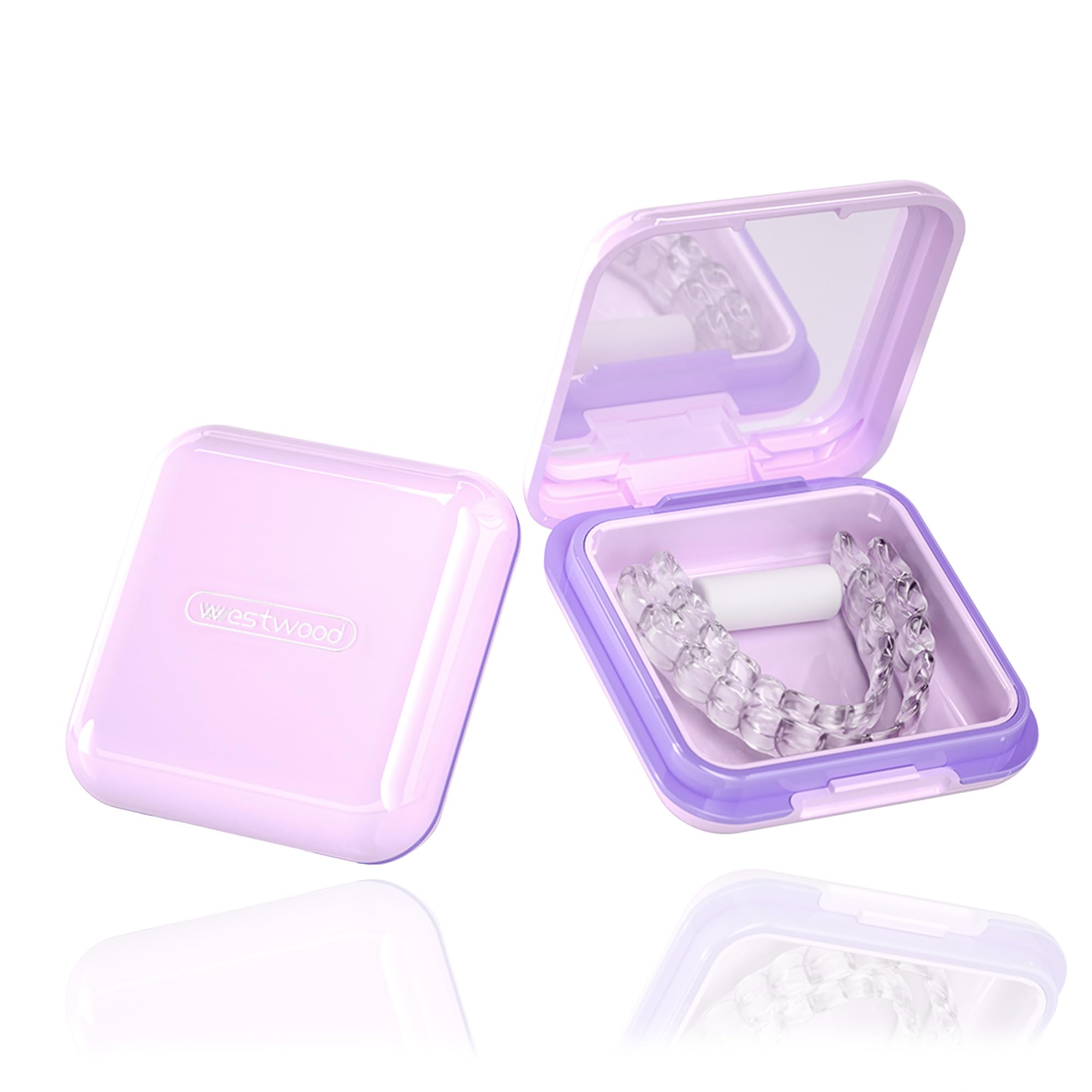HyJeryty light purple retainer case with mirror – front view