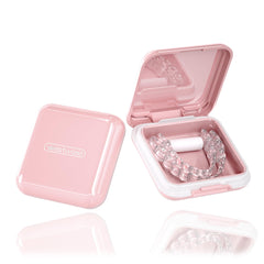 Luxurious pink retainer case with built-in mirror