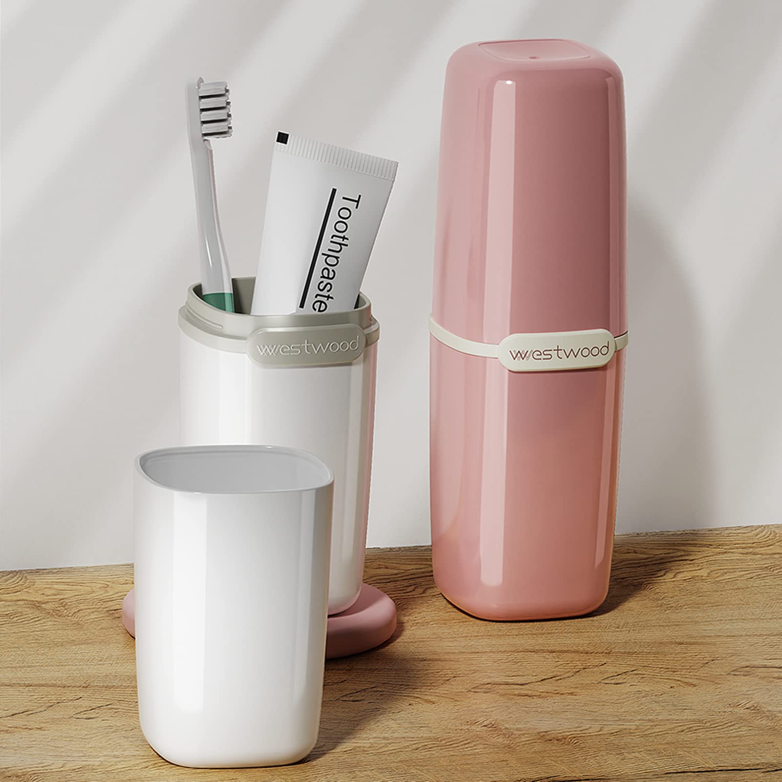 Top view showing the cup and toothpaste storage area