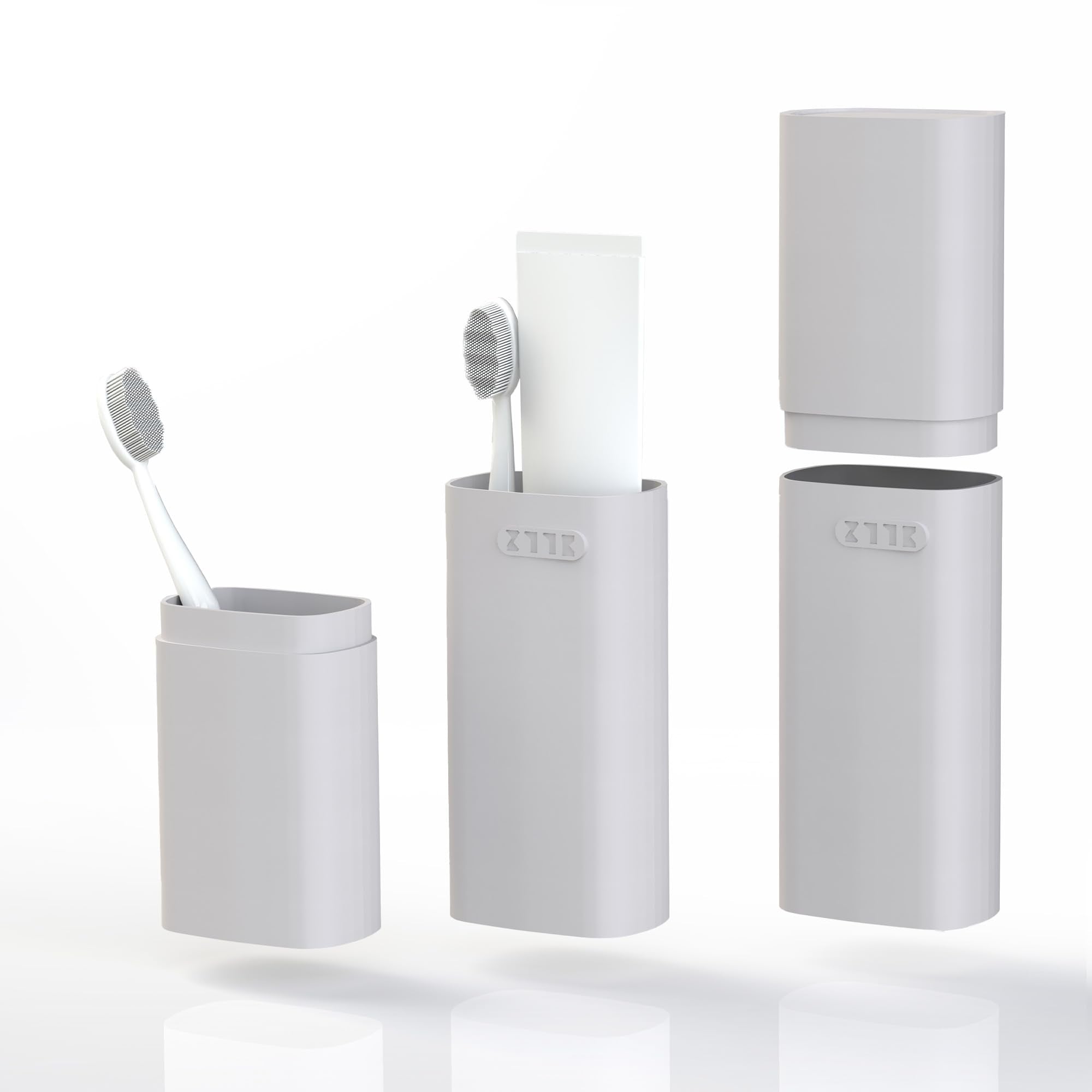 HyJeryty ventilated compact grey toothbrush travel case - closed with lid
