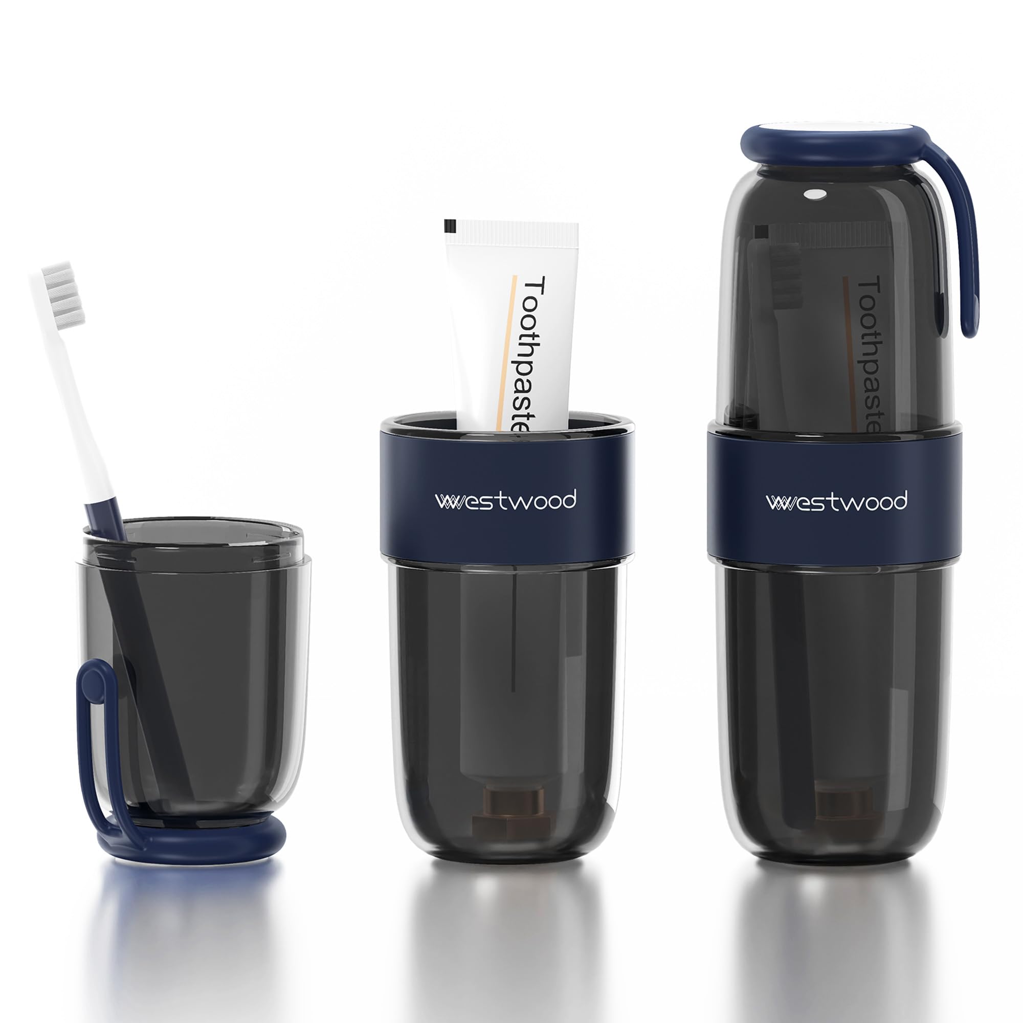 HyJeryty transparent black travel toothbrush holder with cover – front view