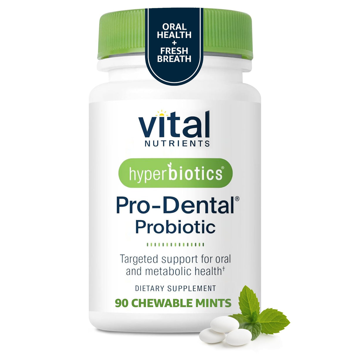 Hyperbiotics Pro Dental Probiotic bottle with mint tablets