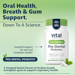 Close-up of mint-flavored Pro Dental probiotic tablet