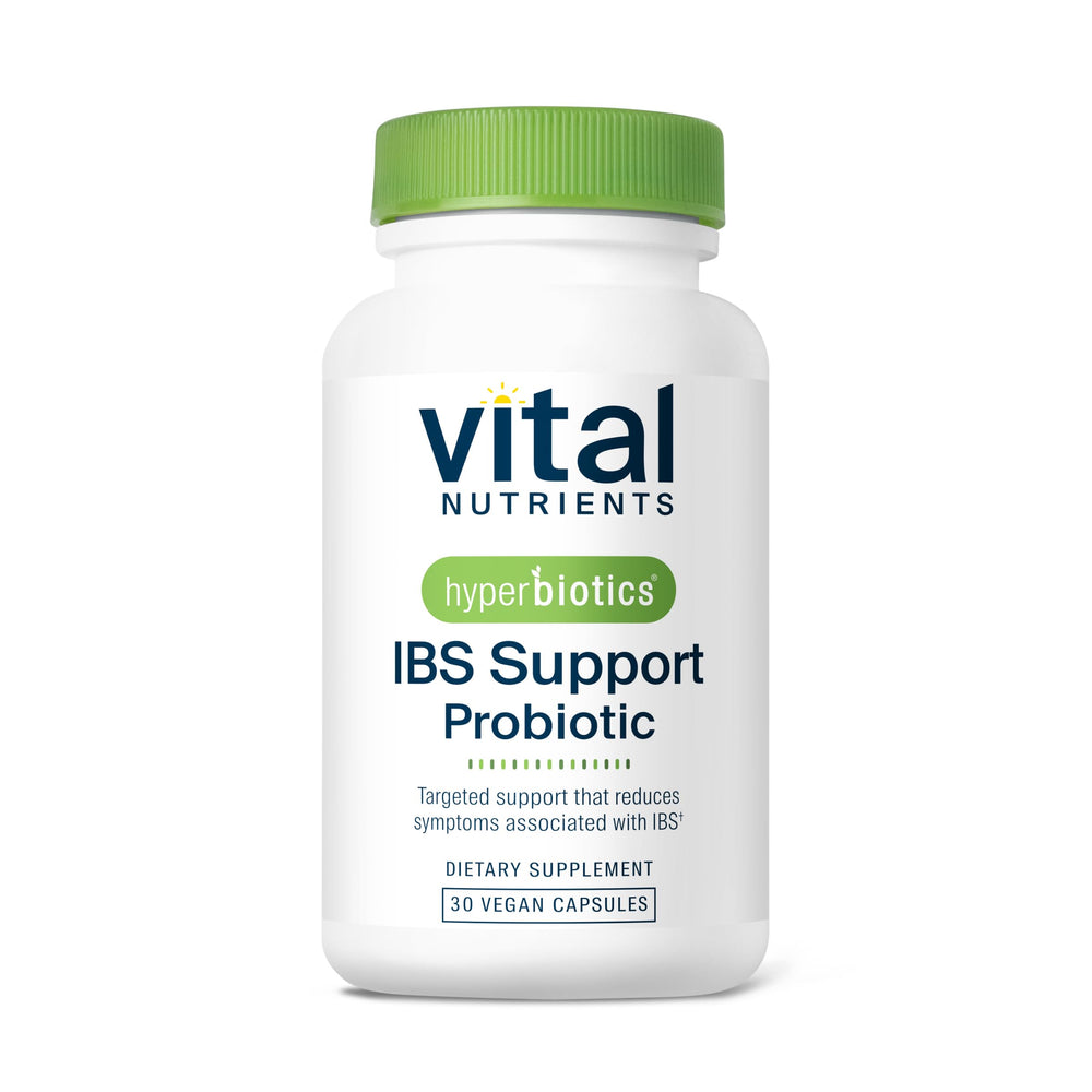 Hyperbiotics Vital Nutrients IBS Probiotic bottle on shelf