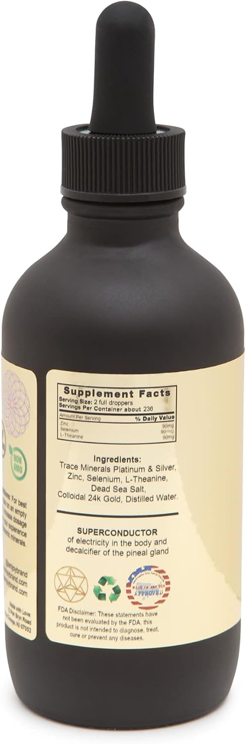 Close-up of Ormus Monoatomic Gold blend with L-Theanine, Selenium, Zinc