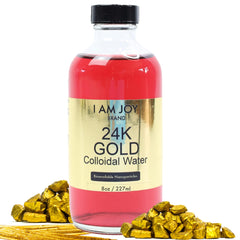 Front view of I Am Joy 8oz glass bottle of liquid colloidal gold (24k, 99.99% pure)