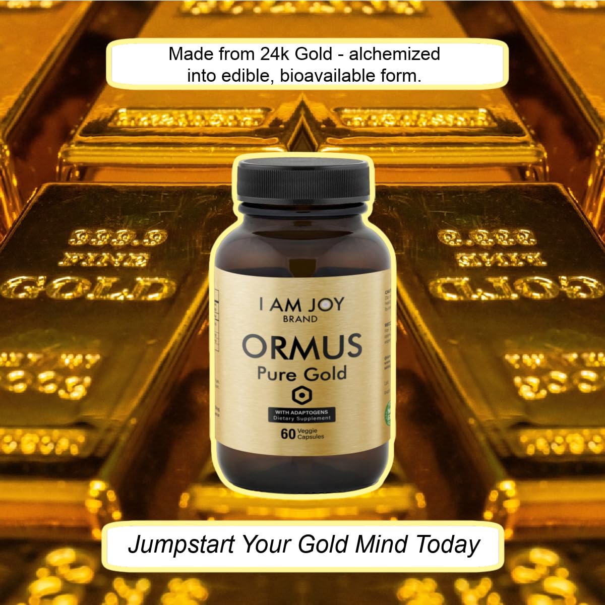 Close-up of 24k gold powder illustration with capsules
