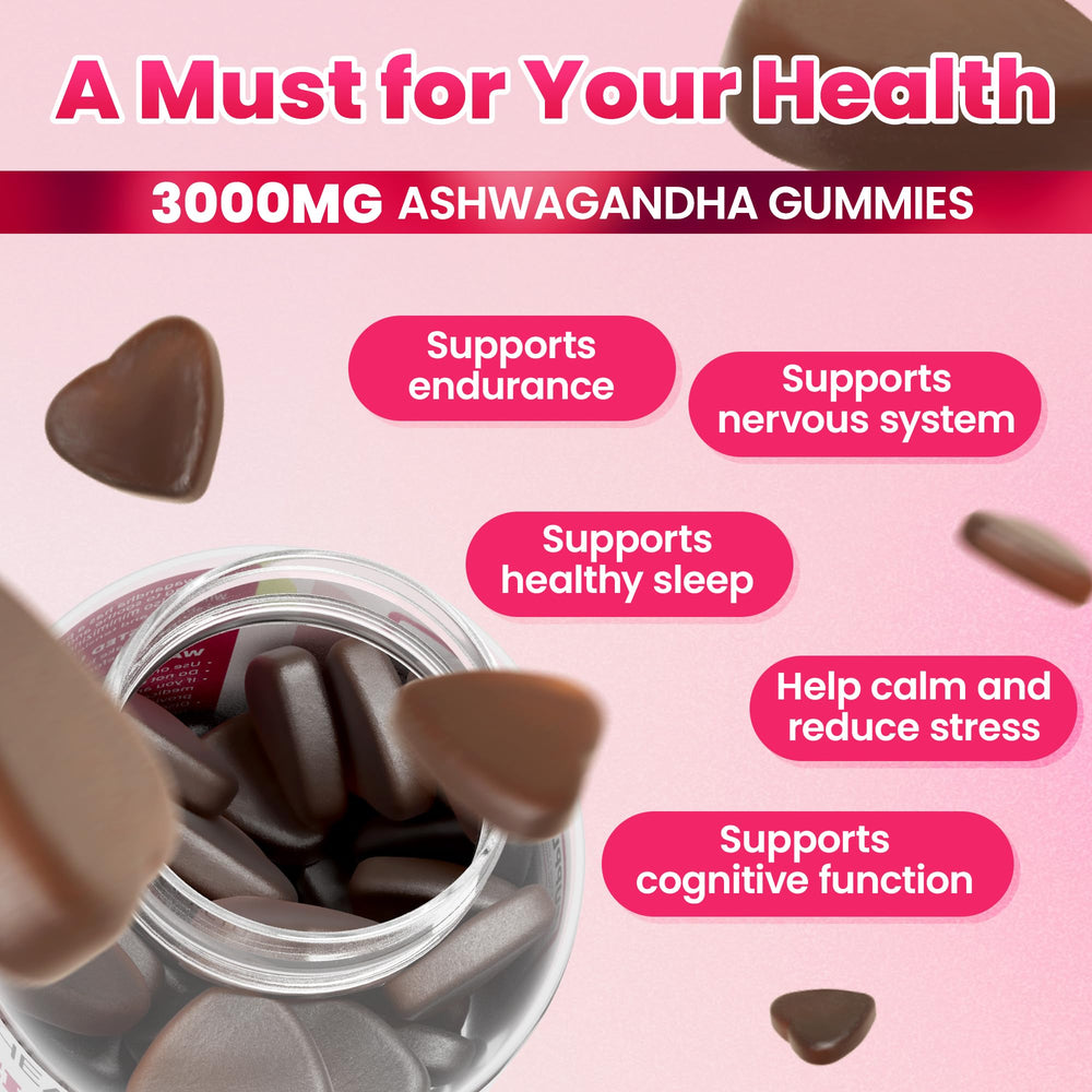 Strawberry flavored Ashwagandha gummies in bottle