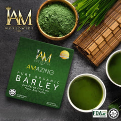 Close-up of barley grass powder sachet