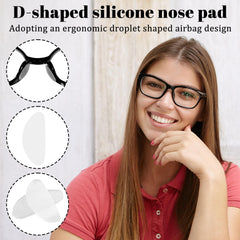 Self-adhesive transparent nose pads applied to eyeglasses frame