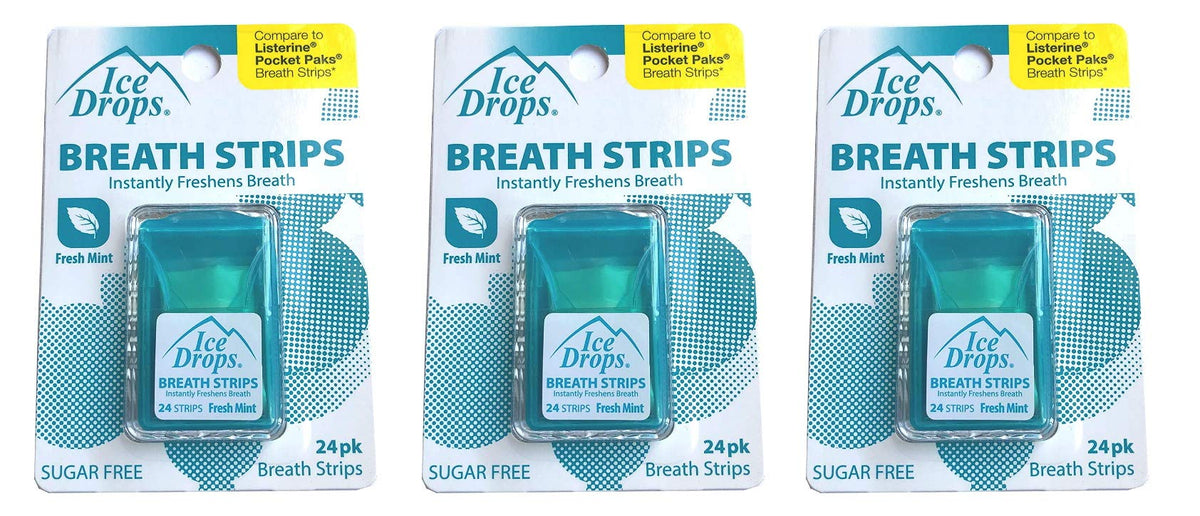 Ice Drops Breath Strips 3 Pack with Icy Mint flavor - Sugar Free