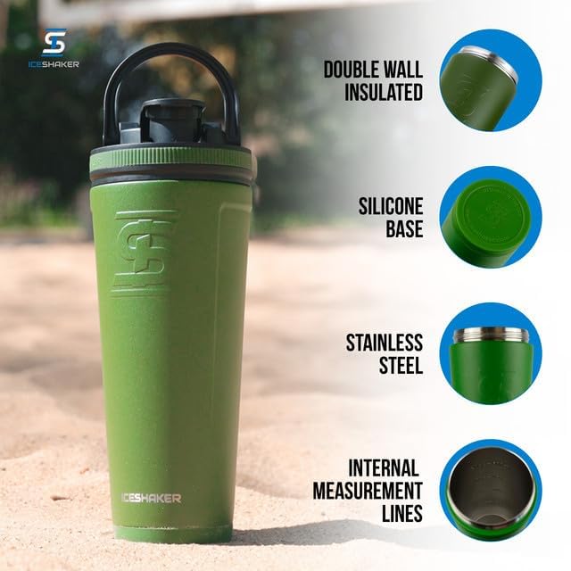 Ice Shaker 26oz Green bottle infuser ready design supports fruit infused water