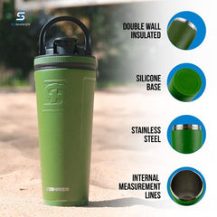 Ice Shaker 26oz Green bottle infuser ready design supports fruit infused water