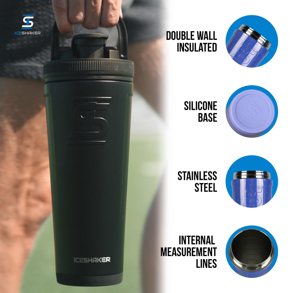 Ice Shaker 26oz Lilac Dreaming bottle in use during a workout session.