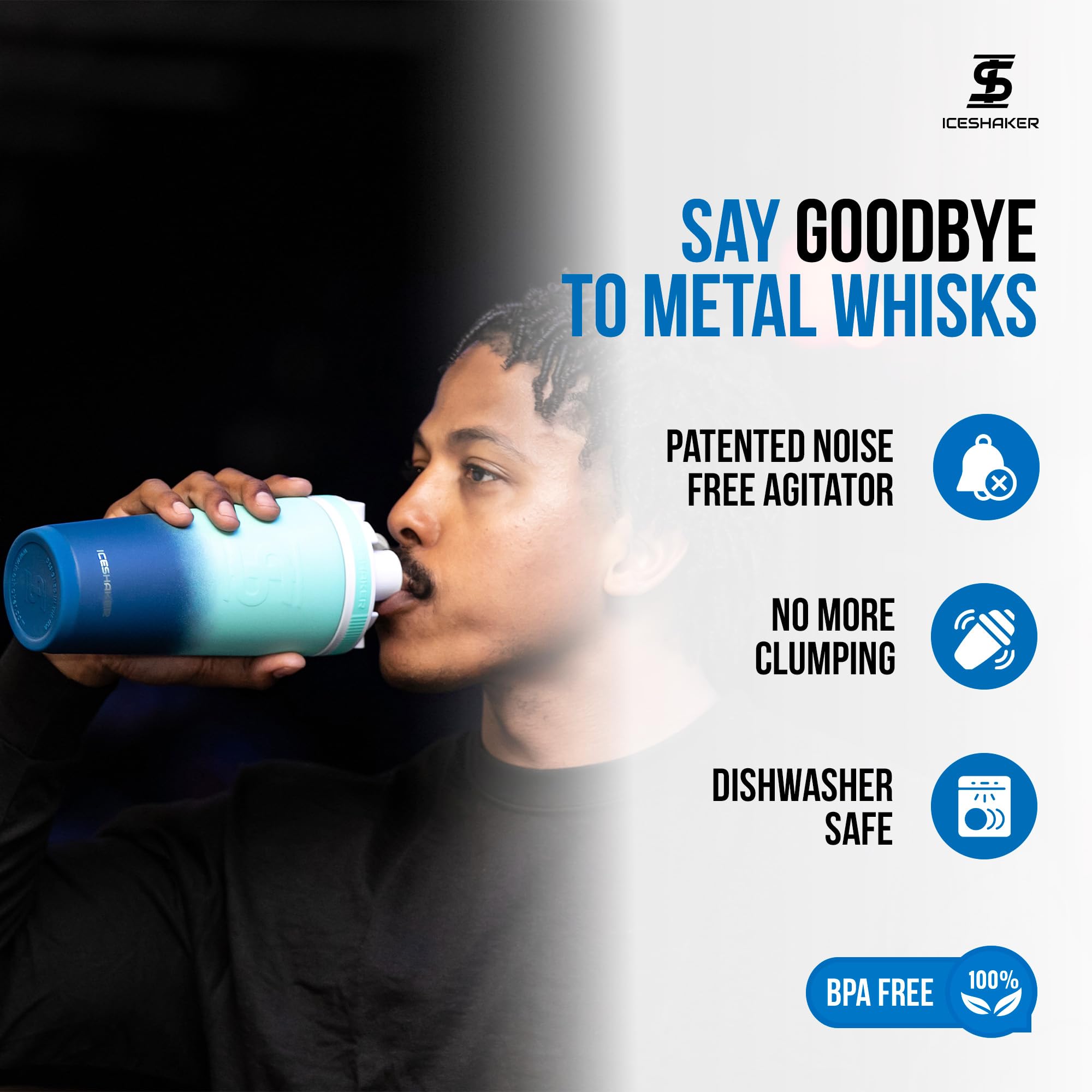 Ice Shaker 26oz Navy Mint odor-free stainless steel for lasting freshness.