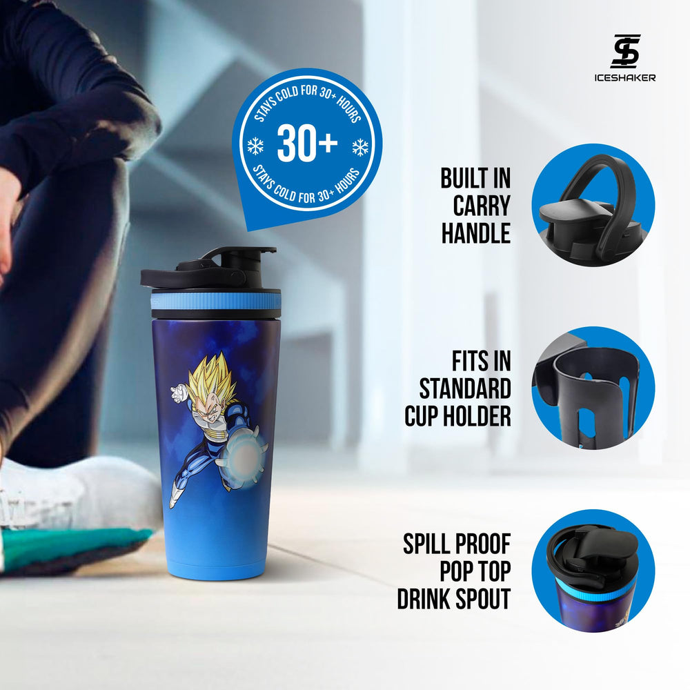 Ice Shaker Dragon Ball Z 26oz bottle silicone base reduces noise and prevents sliding.