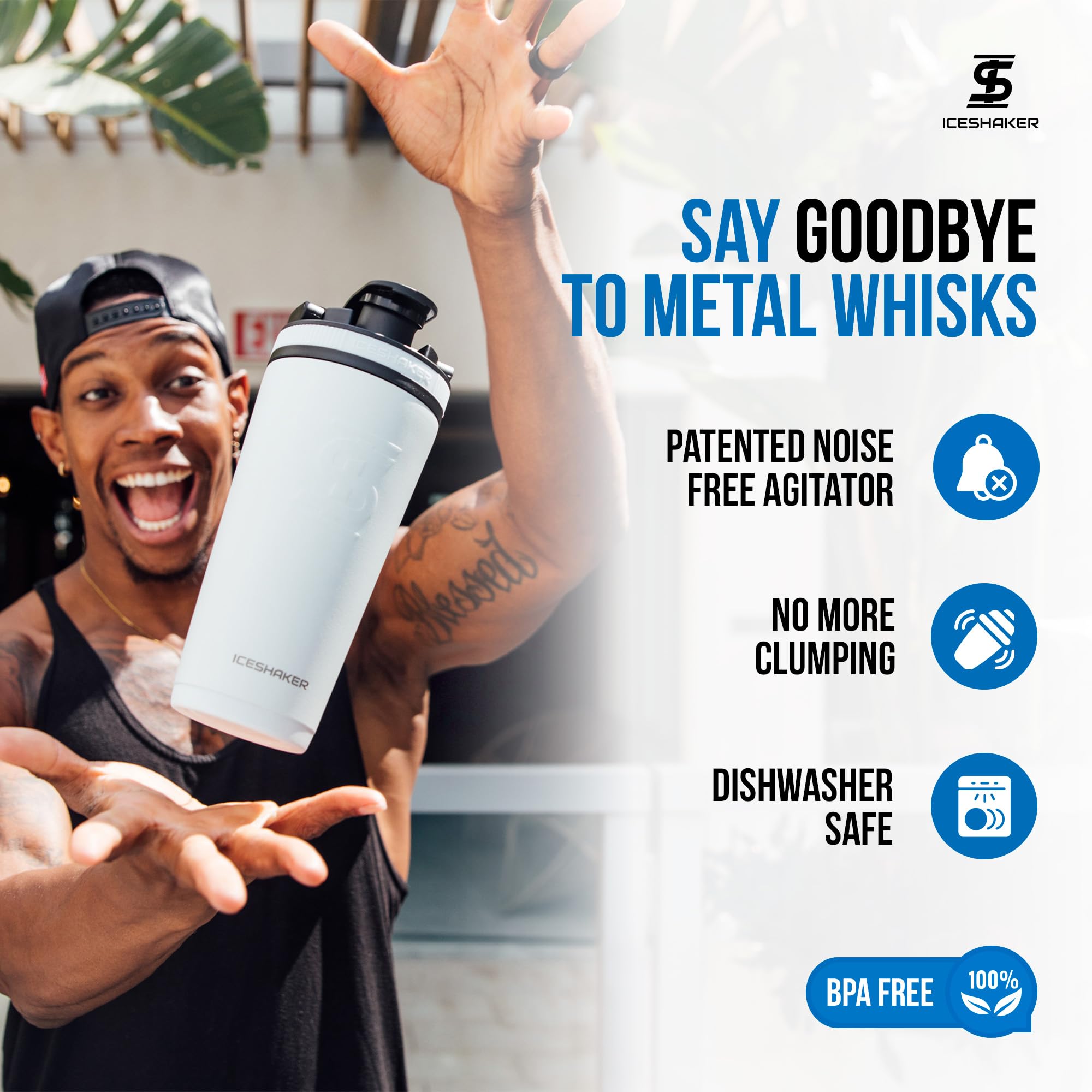 Ice Shaker infuser-attachment-ready bottle for fruit-infused water.