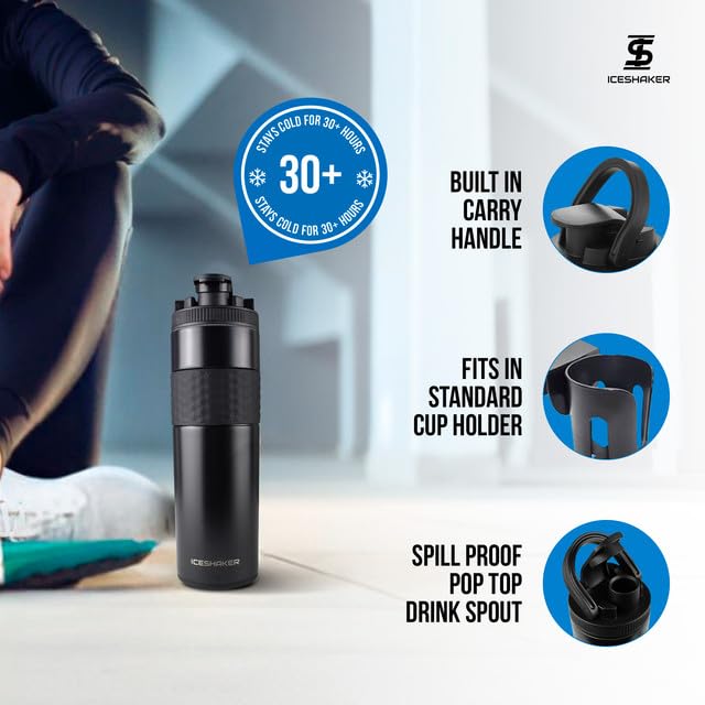 Ice Shaker silicone base keeps bottle stable on surfaces.