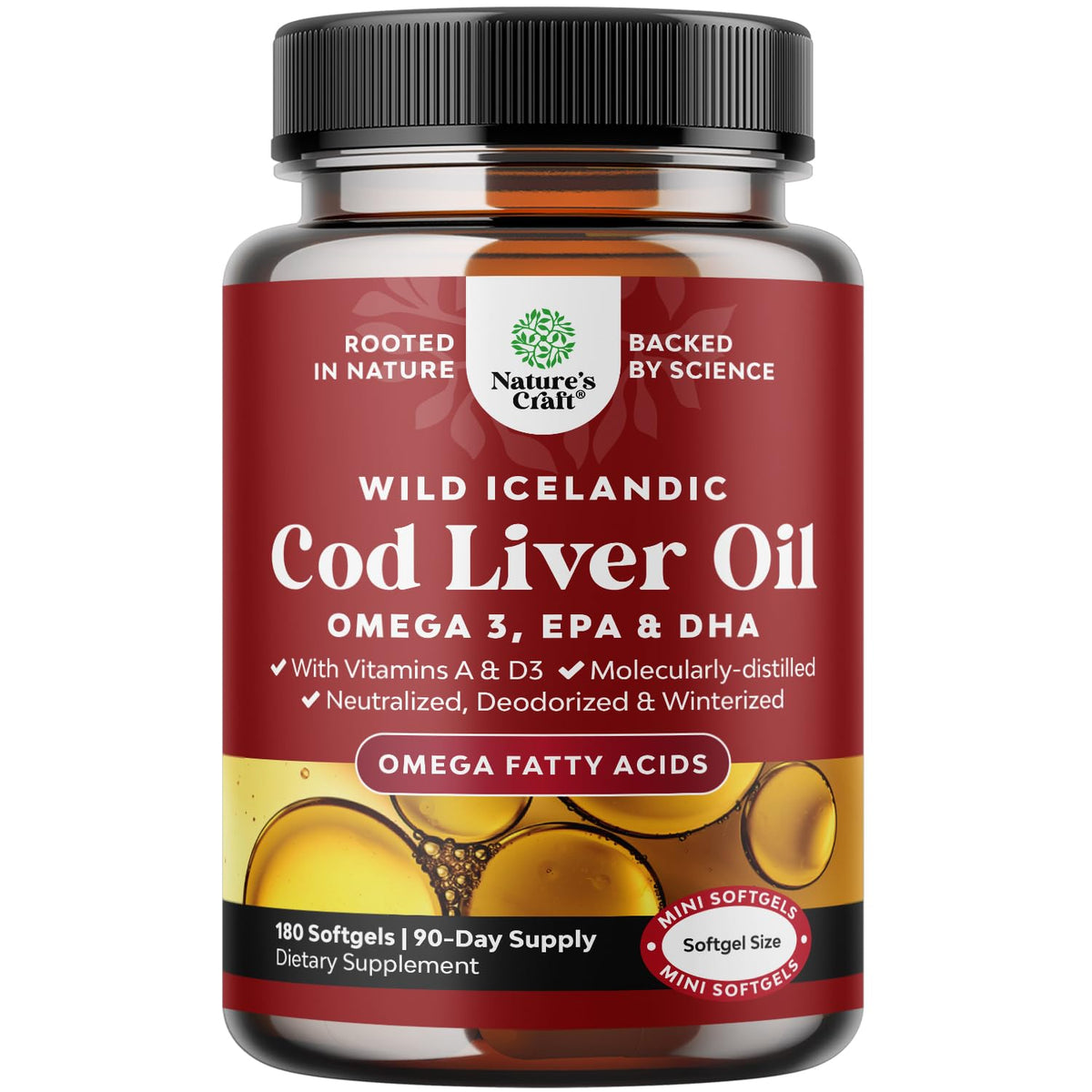 Bottle of Icelandic cod liver oil softgels with label