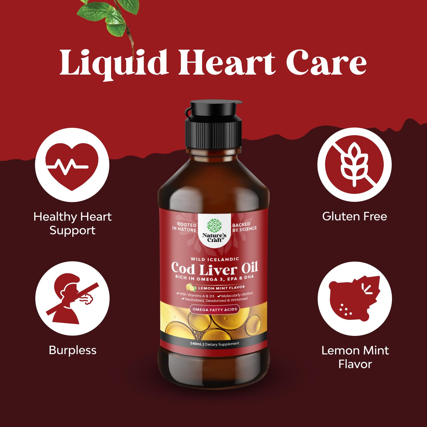 Unflavored cod liver oil liquid bottle on kitchen counter
