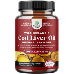Bottle of Icelandic wild-caught cod liver oil softgels 1000 mg