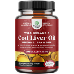 Icelandic wild-caught cod liver oil softgels bottle – 60 count