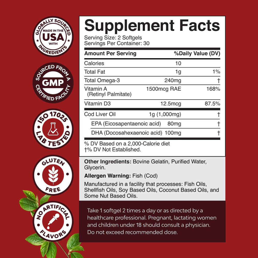 Close-up of burpless cod liver oil softgels